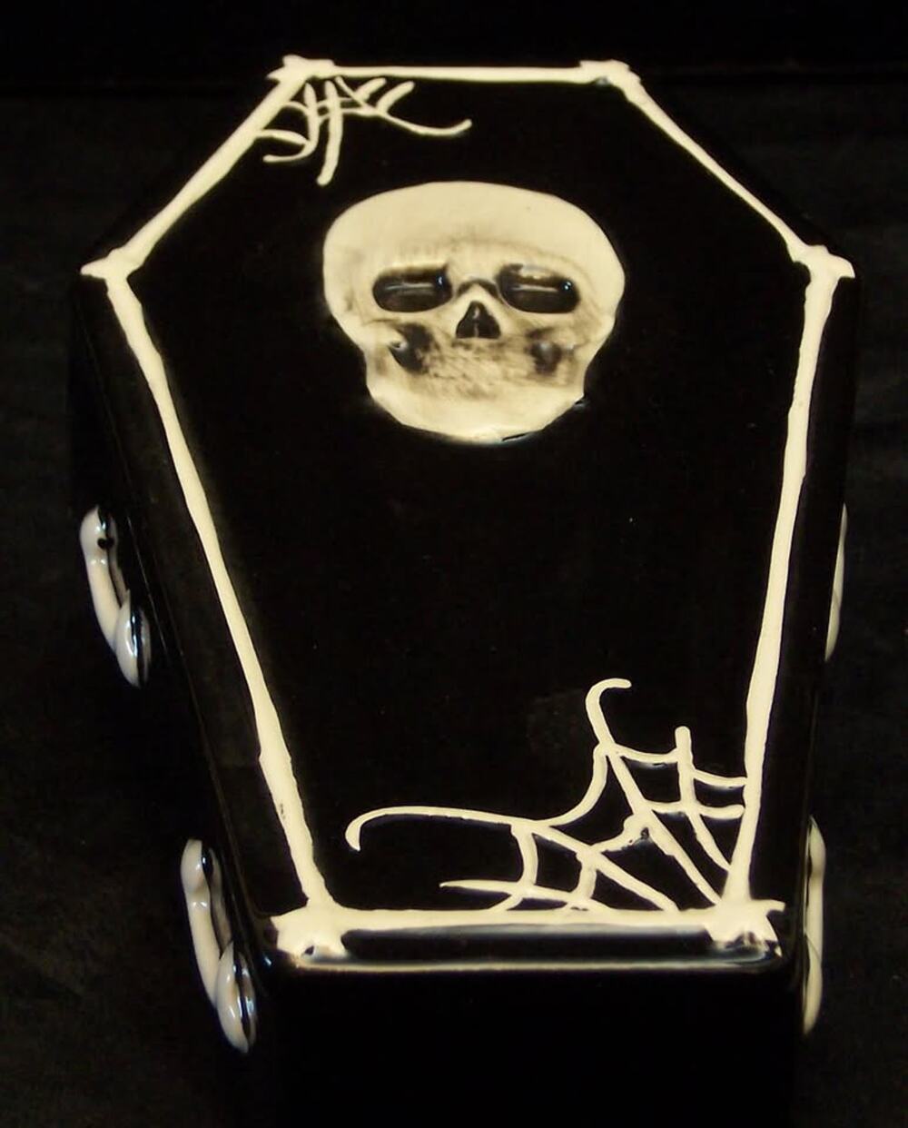Ceramic Gothic Skull & Spiderweb Coffin Trinket Box Candy Dish
